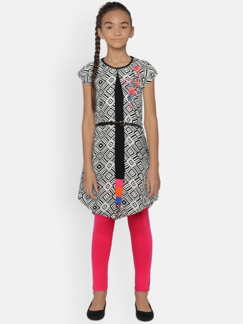 

Peppermint Girls Black & White Printed Tunic with Pink Leggings