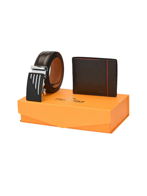 

Pacific Gold Men Brown Genuine Leather Autolock Belt & Wallet Gift Set