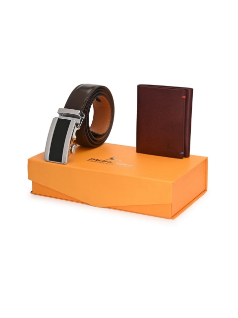 

Pacific Gold Men Brown Genuine Leather Autolock Belt & Wallet Gift Set