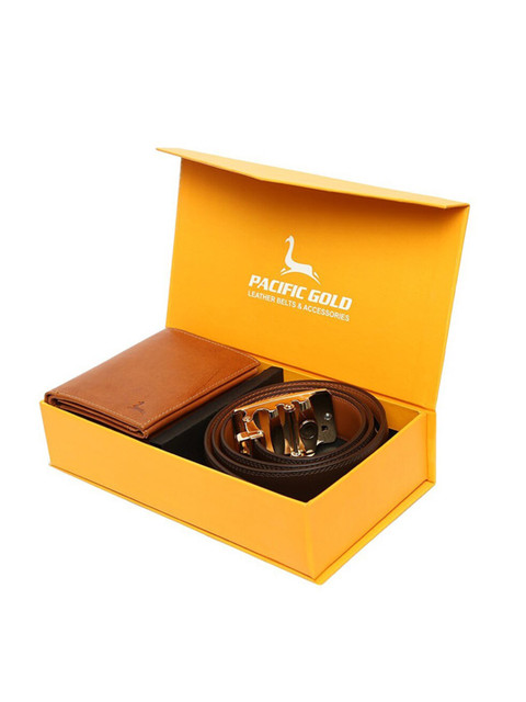 

Pacific Gold Men Tan Brown Genuine Leather Autolock Belt & Wallet Gift Set