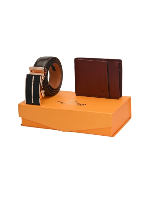 

Pacific Gold Men Brown Genuine Leather Autolock Belt & Wallet Accessory Gift Set