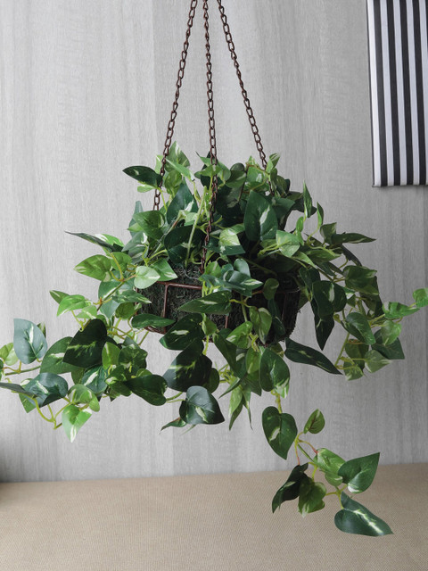

OddCroft Green Artificial Pothos Plant With Brown Hanging Basket