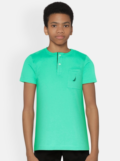 

Nautica Boys Green Solid Henley Neck T-shirt