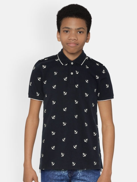 

Nautica Boys Navy Blue Printed Polo Collar T-shirt