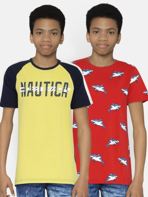 

Nautica Boys Pack of 2 Printed Round Neck T-shirts, Yellow