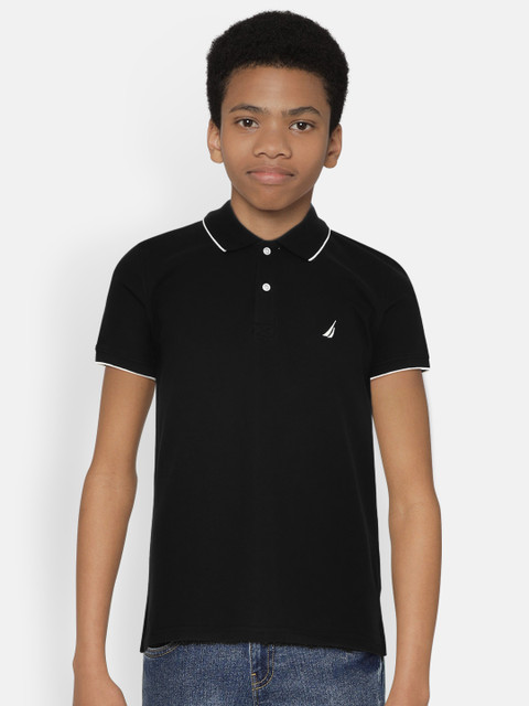 

Nautica Boys Black Solid Polo Collar T-shirt