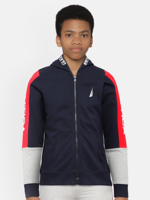 

Nautica Boys Navy Blue Brand Logo Pure Cotton Hooded Sweatshirt