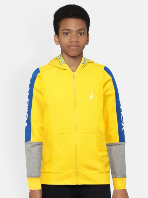 

Nautica Boys Yellow Brand Logo Pure Cotton Hooded Sweatshirt