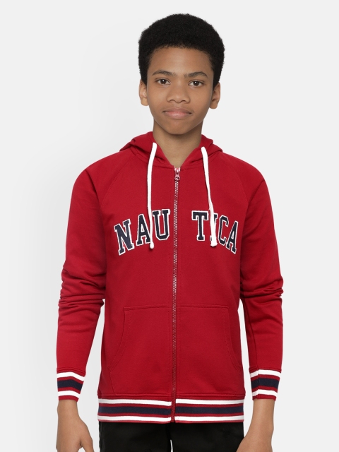 

Nautica Boys Maroon Brand Logo Pure Cotton Hooded Sweatshirt