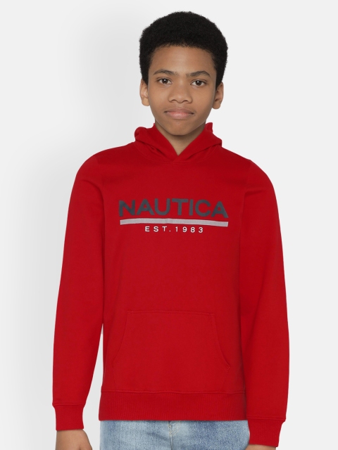 

Nautica Boys Red Printed Hooded Sweatshirt