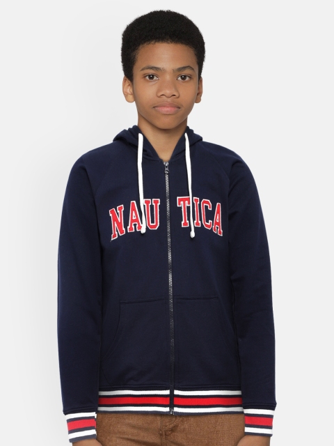 

Nautica Boys Navy Blue Brand Logo Pure Cotton Hooded Sweatshirt