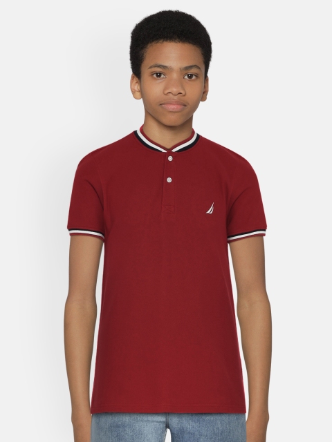 

Nautica Boys Maroon Solid Henley Neck T-shirt