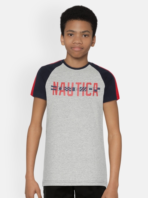 

Nautica Boys Grey & Navy Blue Printed Round Neck T-shirt