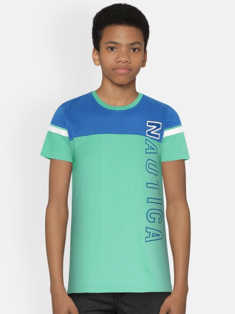 

Nautica Boys Sea Green & Blue Colourblocked Round Neck T-shirt