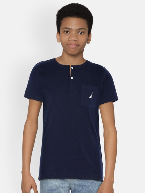 

Nautica Boys Navy Blue Solid Henley Neck T-shirt