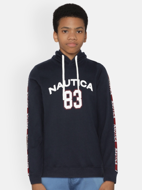 

Nautica Boys Navy Blue Printed Hooded Sweatshirt