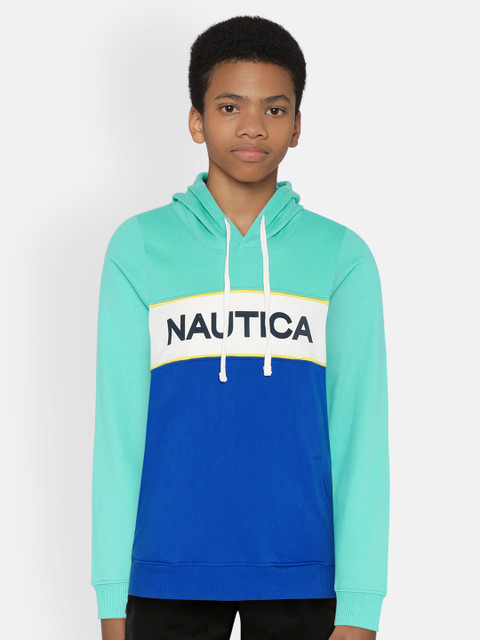 

Nautica Boys Green & Blue Printed Hooded Sweatshirt