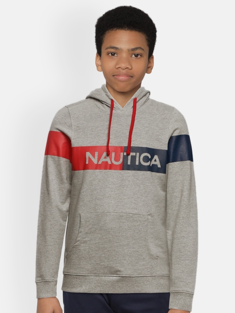 

Nautica Boys Grey & Red Printed Hooded Sweatshirt