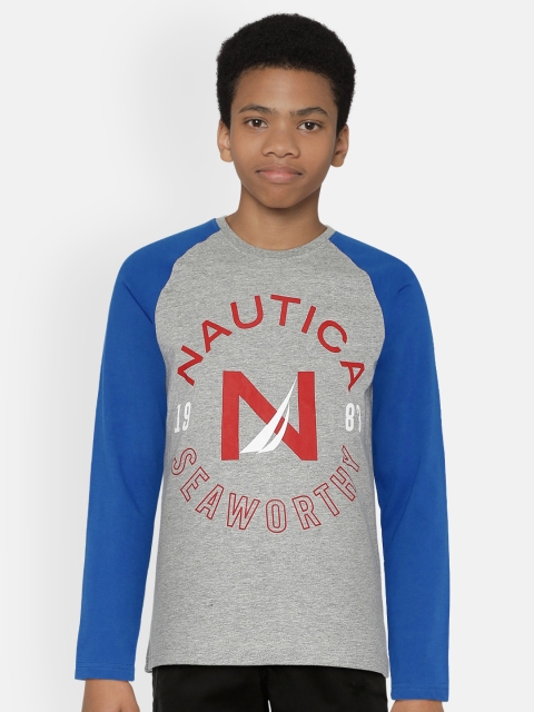 

Nautica Boys Grey & Blue Printed Round Neck T-shirt