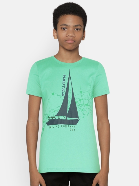 

Nautica Boys Sea Green Printed Round Neck T-shirt