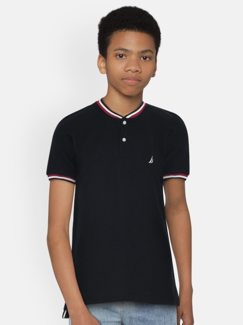 

Nautica Boys Navy Blue Solid Henley Neck T-shirt