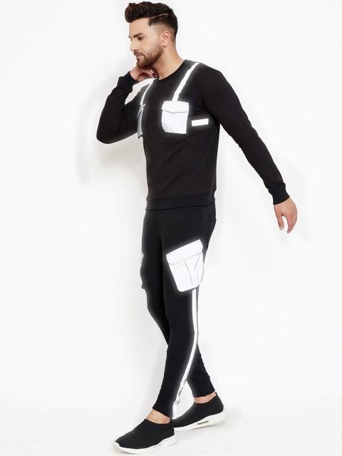 

FUGAZEE Men Black Solid Reflective Pocket & Taped Tracksuit