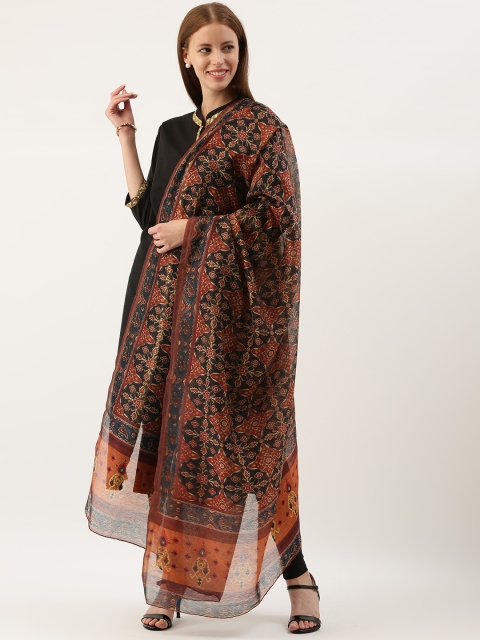 

aamna Black & Brown Kalamkari Printed Dupatta