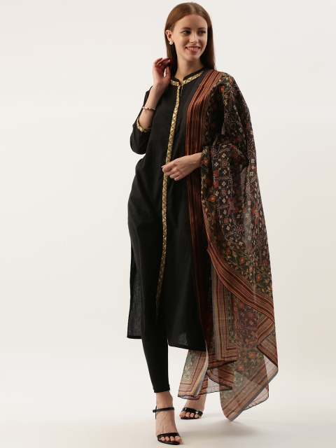 

aamna Black & Rust Brown Kalamkari Printed Dupatta