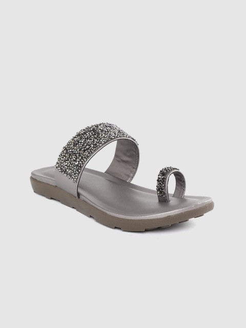 

Funku Fashion Women Gunmetal-Toned Embellished One Toe Flats, Metallic