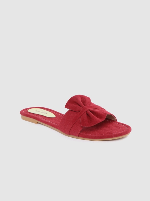 

Funku Fashion Women Maroon Solid Velvet Bow Detail Open Toe Flats