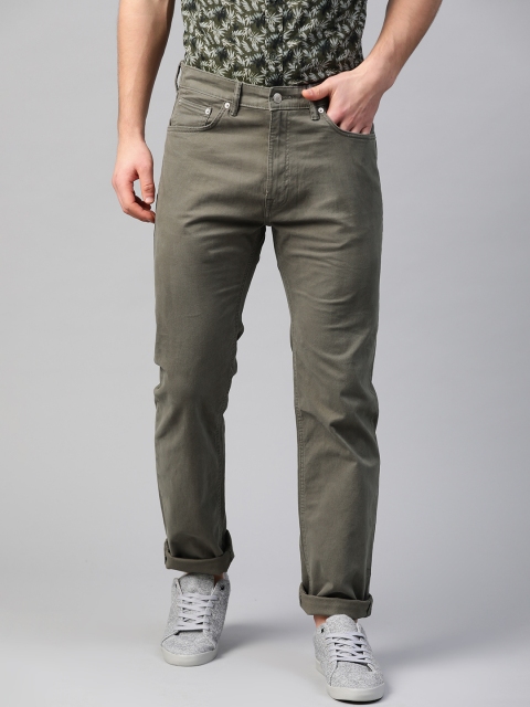 

Marks & Spencer Men Olive Green Straight Fit Solid Trousers