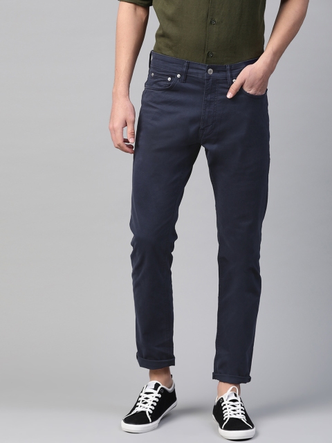 

Marks & Spencer Men Navy Blue Slim Fit Solid Regular Trousers