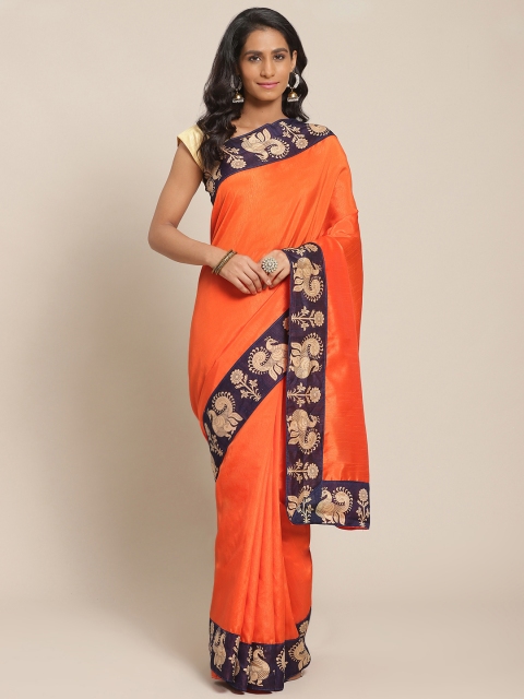 

Silk Bazar Orange & Navy Blue Solid Bhagalpuri Saree