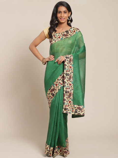 

Silk Bazar Green & Beige Striped Bhagalpuri Saree