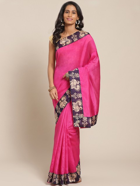 

Silk Bazar Pink & Navy Blue Solid Bhagalpuri Saree