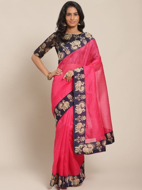 

Silk Bazar Pink & Navy Blue Striped Bhagalpuri Saree