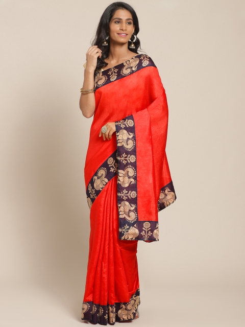 

Silk Bazar Red & Navy Blue Solid Bhagalpuri Saree