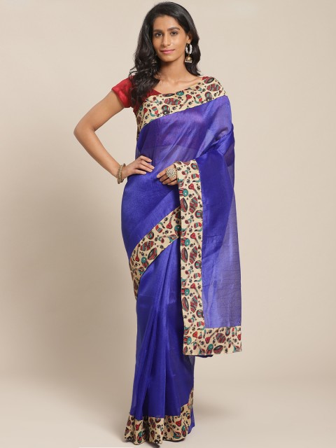 

Silk Bazar Blue Solid Bhagalpuri Saree