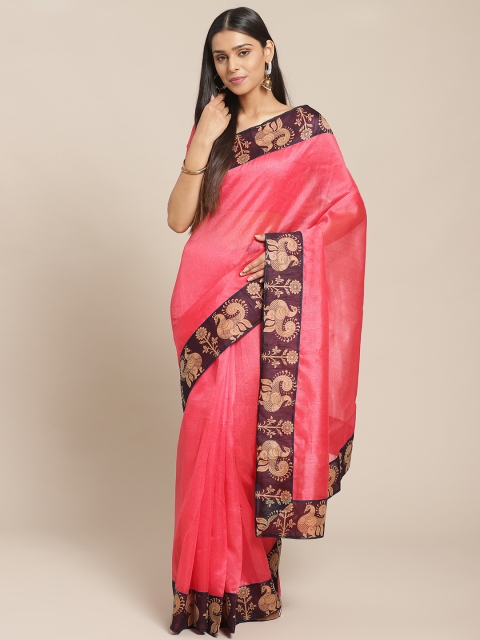 

Silk Bazar Coral Pink Solid Bhagalpuri Saree