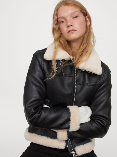 

H&M Women Black Solid Faux Fur-Lined Jacket