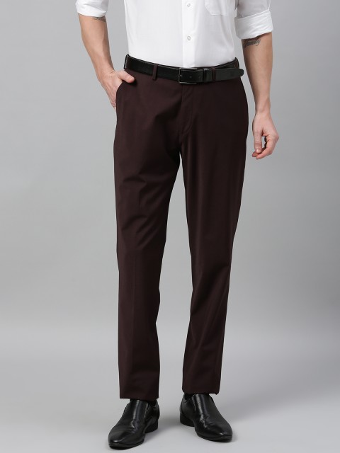 

Theme Men Burgundy Slim Fit Solid Formal Trousers