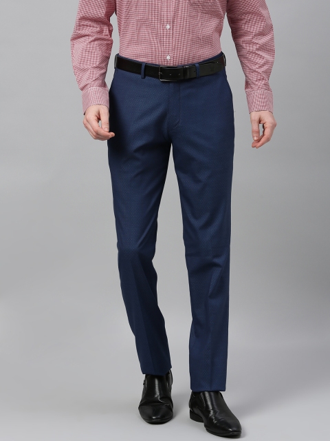 

Theme Men Navy Blue Slim Fit Self Design Regular Trousers