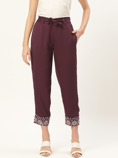 

DODO & MOA Women Burgundy Loose Fit Solid Cropped Trousers