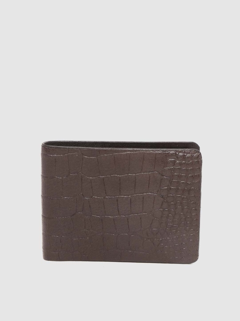 

amicraft Men Coffee Brown Leather Croc Textured Two Fold Wallet