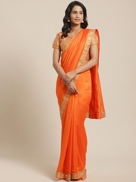 

Kalista Orange & Golden Solid Saree