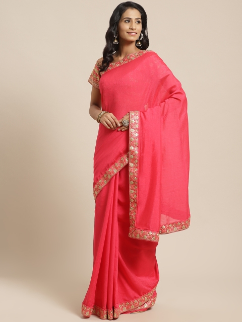 

Kalista Pink Solid Saree with Stitched Blouse