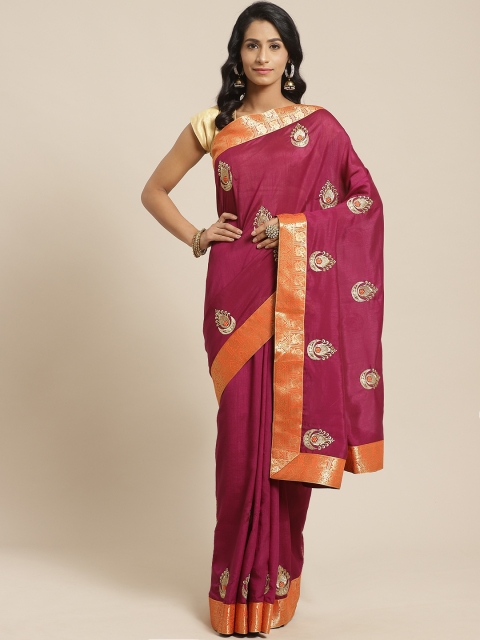 

Kalista Burgundy & Golden Embroidered Saree