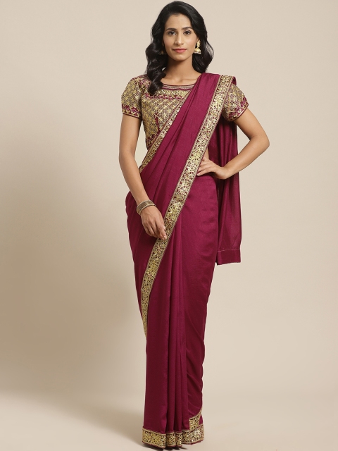 

Kalista Burgundy & Golden Solid Saree