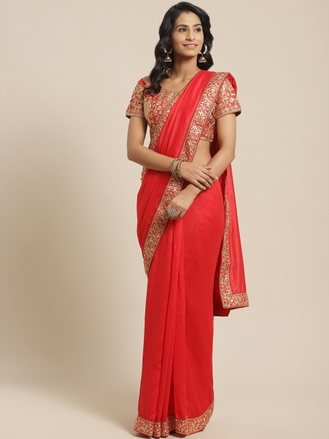 

Kalista Red Solid Saree with Stitched Blouse