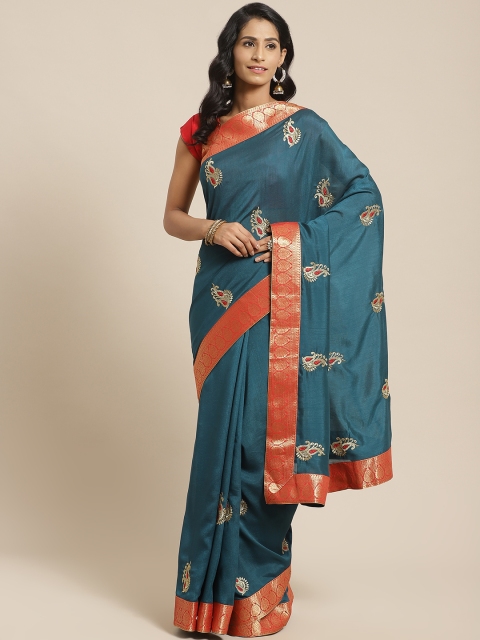 

Kalista Teal Green & Golden Embroidered Saree